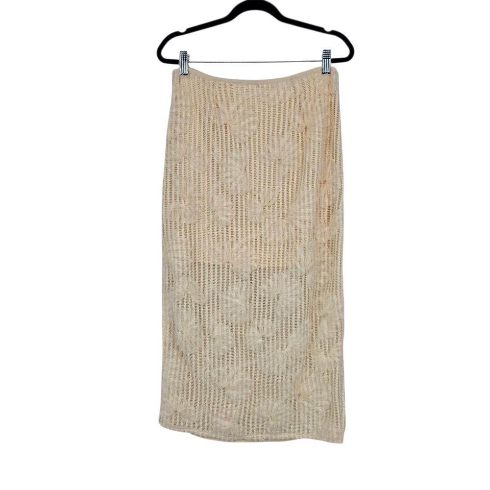 NWT ASTR The Label Cream Sol Textured Floral Sheer Open Knit Midi Skirt Size M - Picture 7 of 7